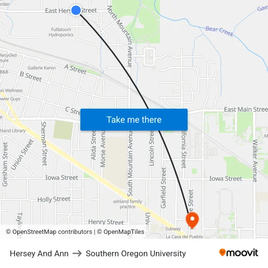 Hersey And Ann to Southern Oregon University map