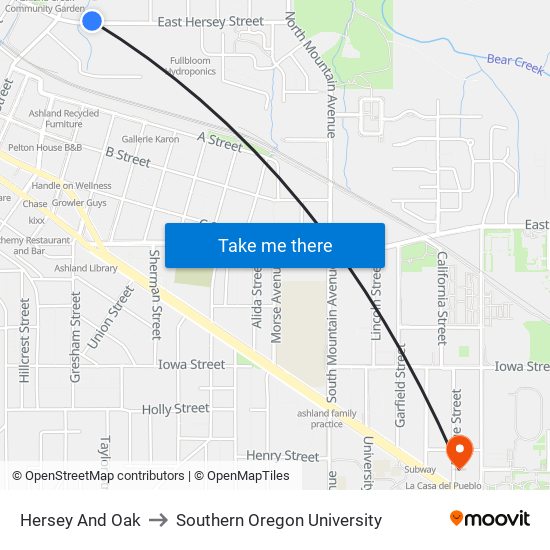 Hersey And Oak to Southern Oregon University map