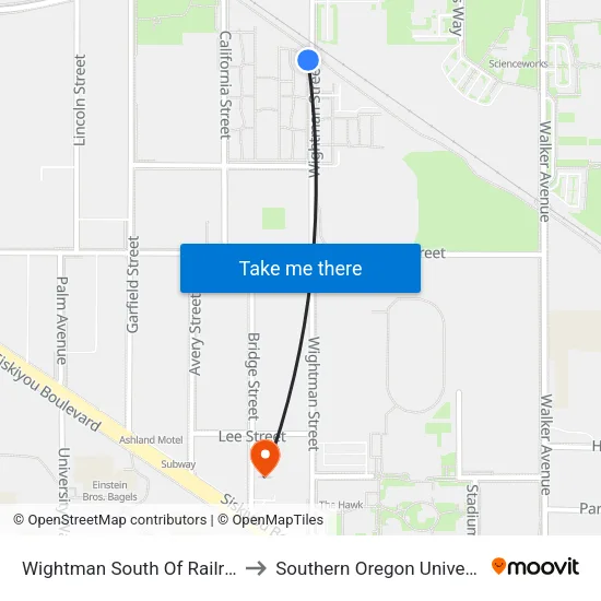 Wightman South Of Railroad to Southern Oregon University map