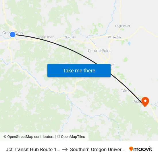 Jct Transit Hub Route 100 to Southern Oregon University map