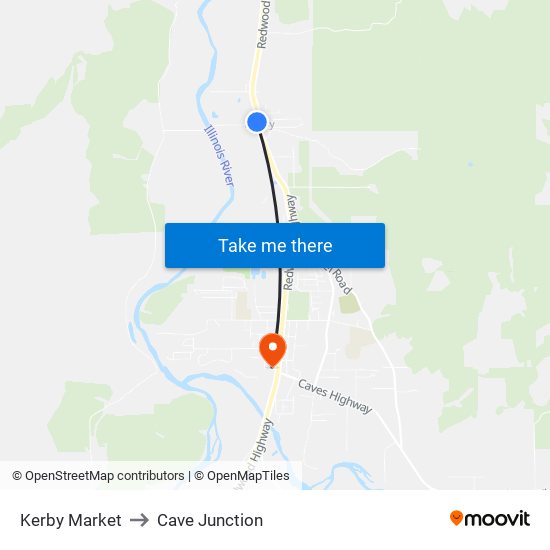 Kerby Market to Cave Junction map