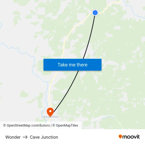 Wonder to Cave Junction map