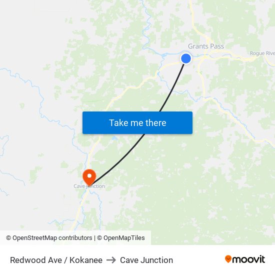 Redwood Ave & Kokanee Ln to Cave Junction map