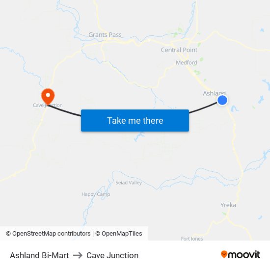 Ashland Bi-Mart to Cave Junction map