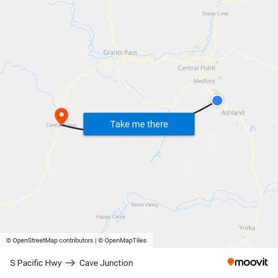 S Pacific Hwy to Cave Junction map