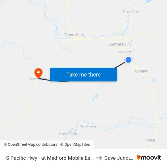 S Pacific Hwy - at Medford Mobile Estates to Cave Junction map