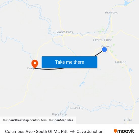 Columbus Ave - South Of Mt. Pitt to Cave Junction map