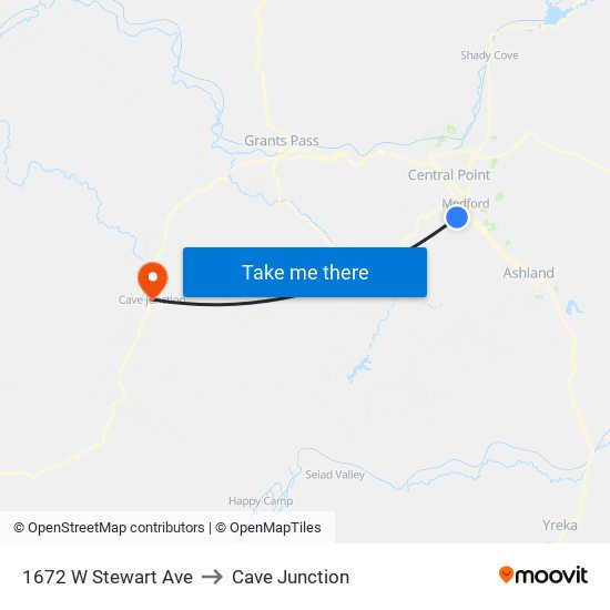 1672 W Stewart Ave to Cave Junction map