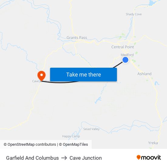 Garfield And Columbus to Cave Junction map