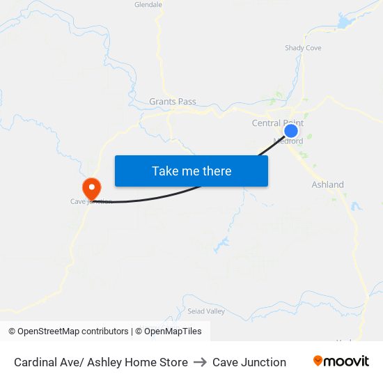 Cardinal Ave/ Ashley Home Store to Cave Junction map