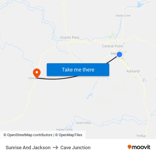 Sunrise And Jackson to Cave Junction map