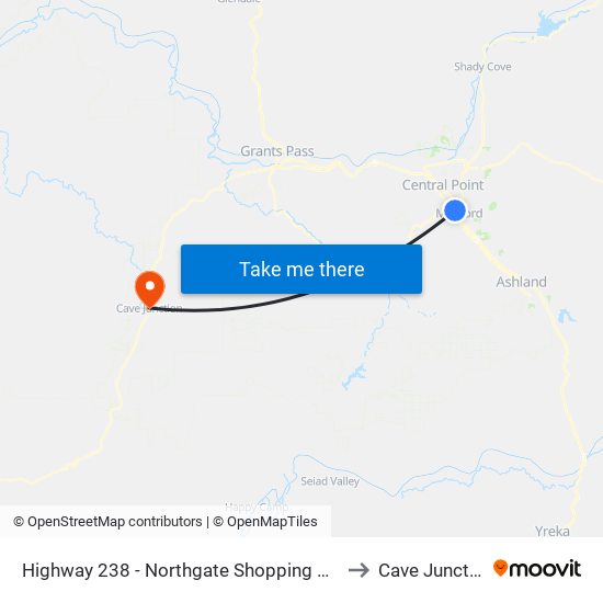 Highway 238 - Northgate Shopping Center to Cave Junction map