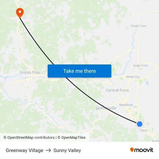 Greenway Village to Sunny Valley map