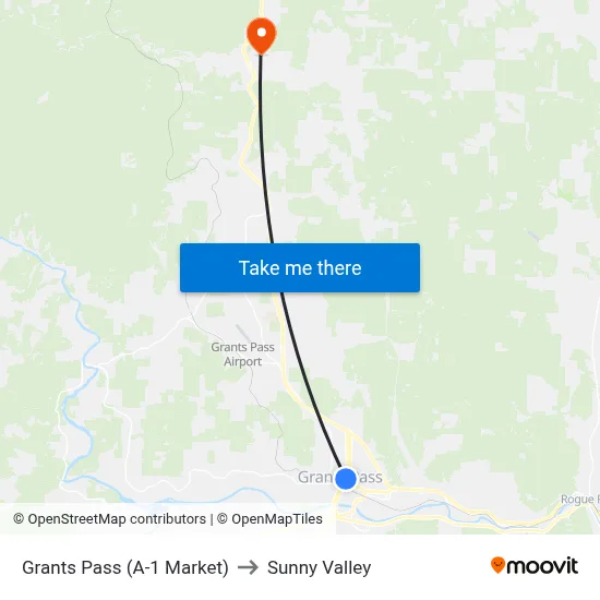 Grants Pass (A-1 Market) to Sunny Valley map