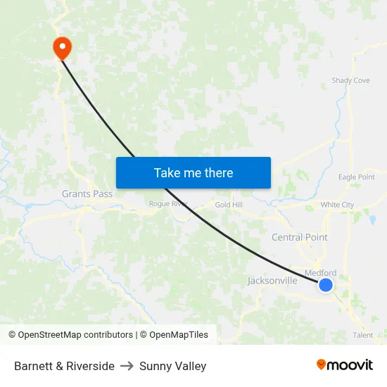 Barnett & Riverside to Sunny Valley map