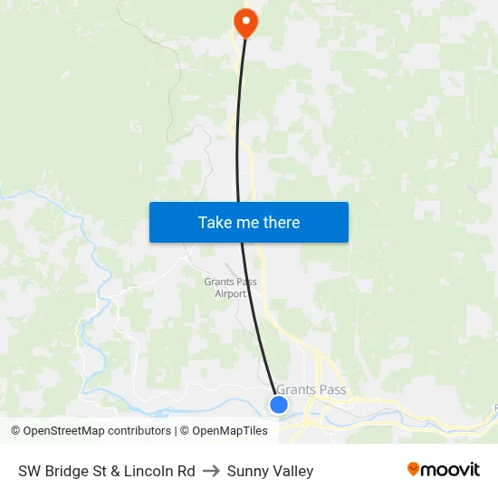 SW Bridge St & Lincoln Rd to Sunny Valley map