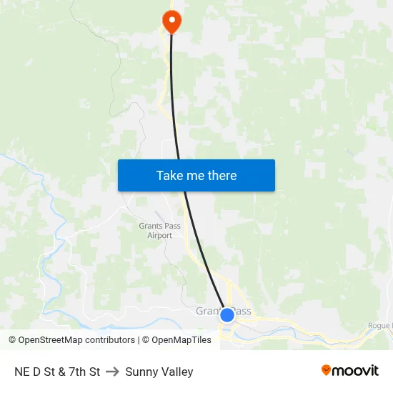 NE D St & 7th St to Sunny Valley map