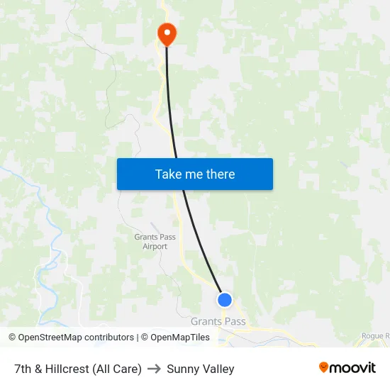 7th & Hillcrest (All Care) to Sunny Valley map