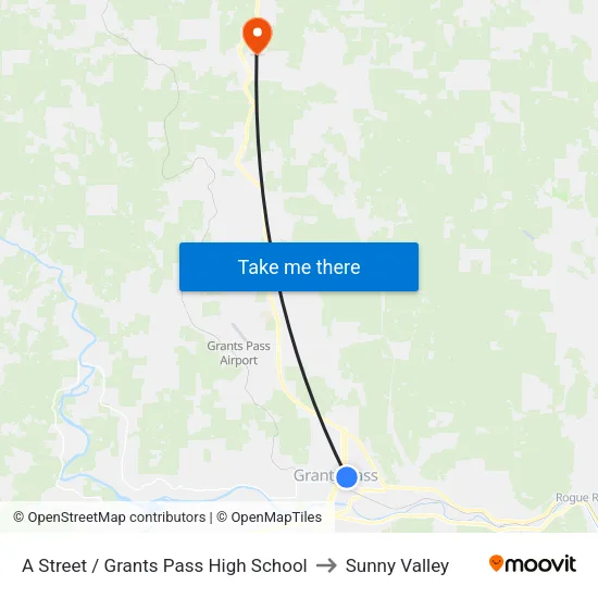 A Street / Grants Pass High School to Sunny Valley map