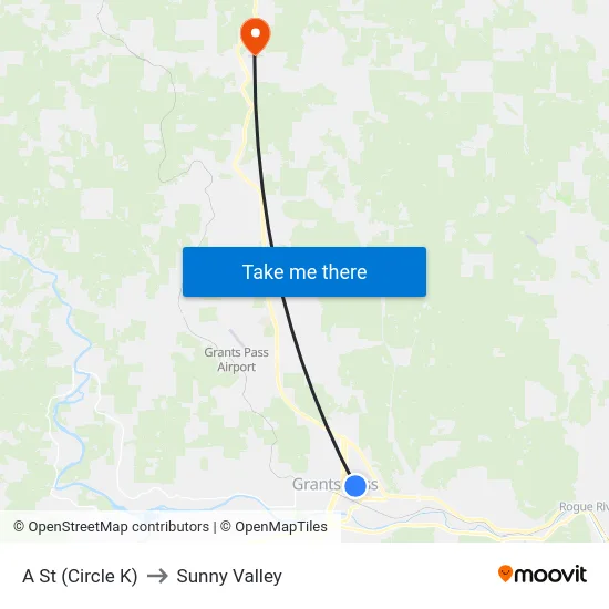 A St (Circle K) to Sunny Valley map