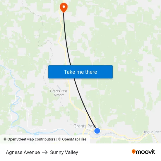 Agness Avenue to Sunny Valley map