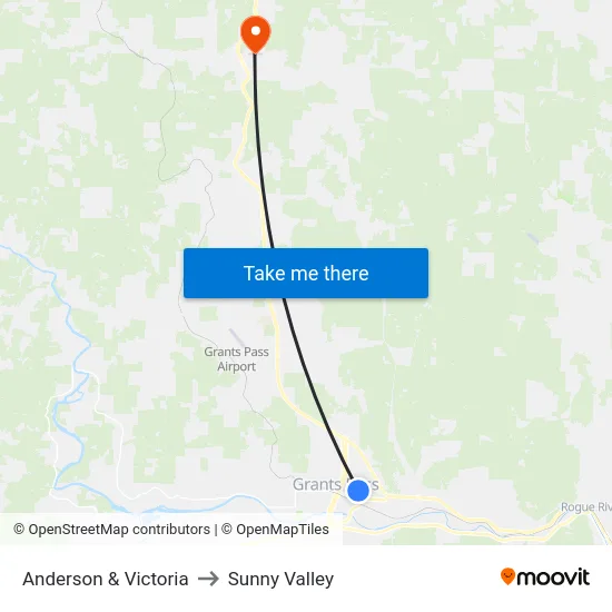 Anderson & Victoria to Sunny Valley map