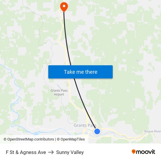 F St & Agness Ave to Sunny Valley map