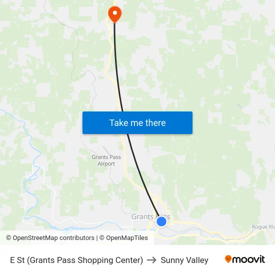 E St (Grants Pass Shopping Center) to Sunny Valley map