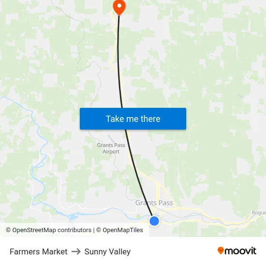Farmers Market to Sunny Valley map