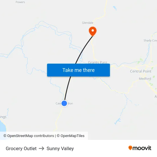 Grocery Outlet to Sunny Valley map