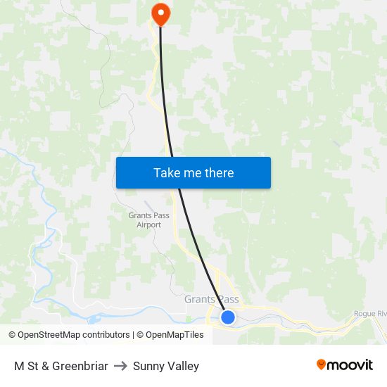 M St & Greenbriar to Sunny Valley map