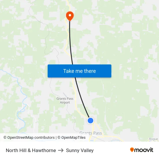 North Hill & Hawthorne to Sunny Valley map