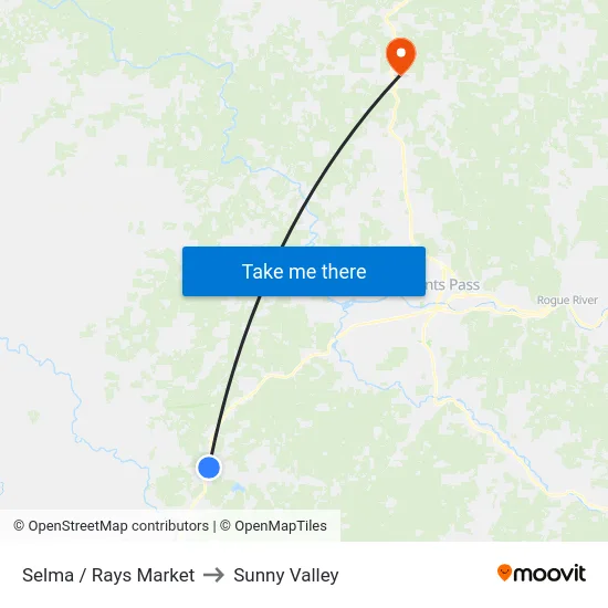 Selma / Rays Market to Sunny Valley map