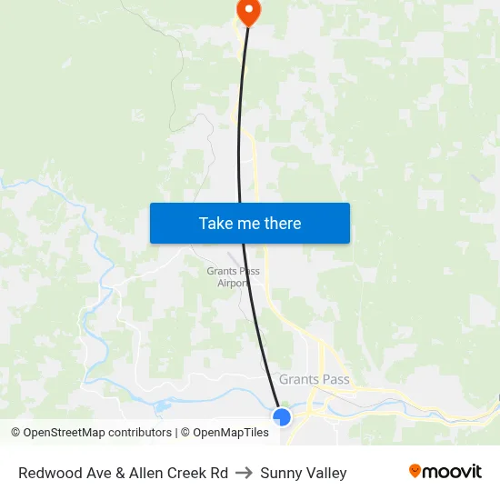 Redwood Ave & Allen Creek Rd to Sunny Valley map