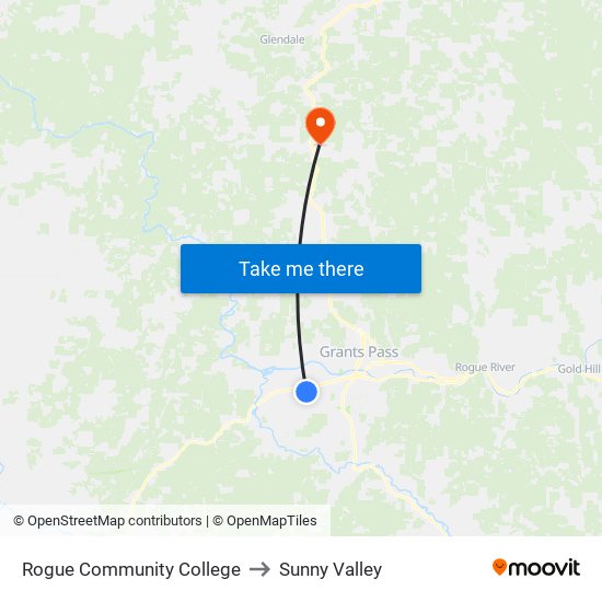 Rogue Community College to Sunny Valley map