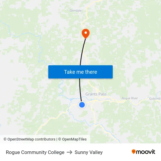 Rogue Community College to Sunny Valley map