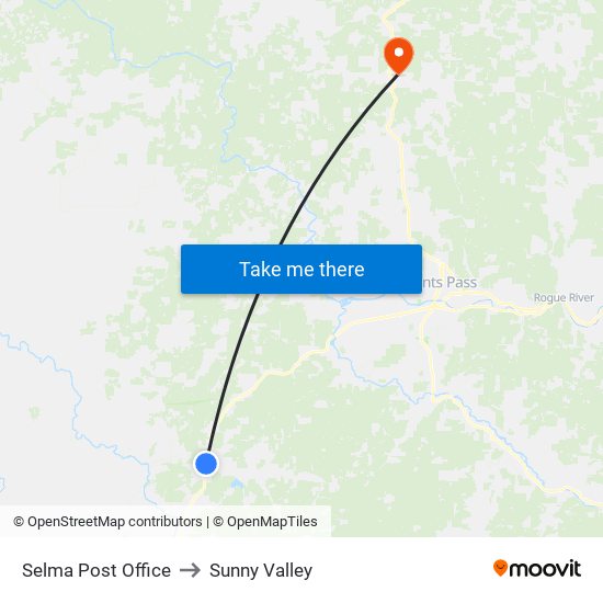 Selma Post Office to Sunny Valley map