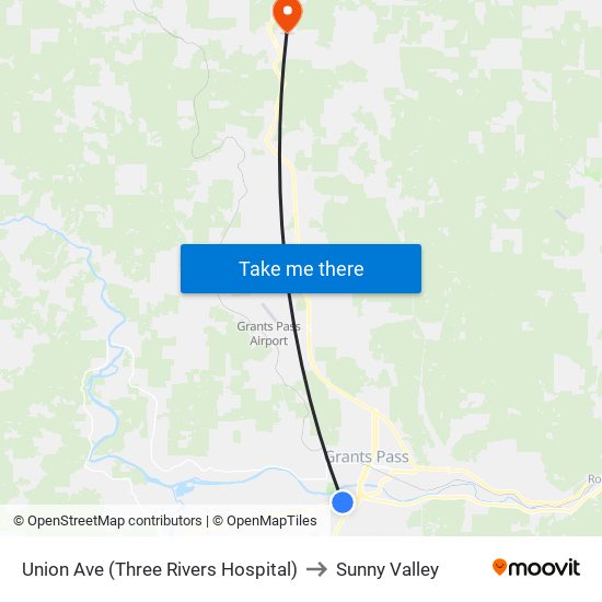 Union Ave (Three Rivers Hospital) to Sunny Valley map