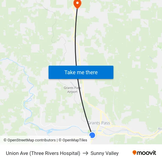 Union Ave (Three Rivers Hospital) to Sunny Valley map
