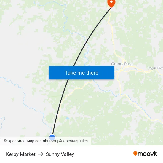 Kerby Market to Sunny Valley map