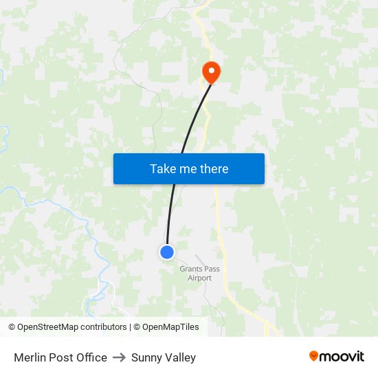 Merlin Post Office to Sunny Valley map