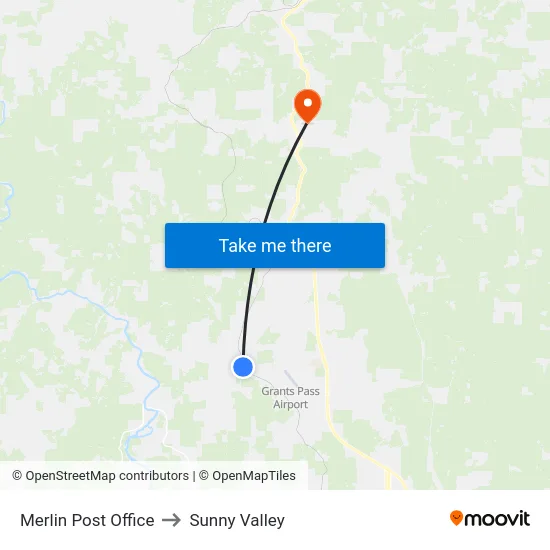 Merlin Post Office to Sunny Valley map