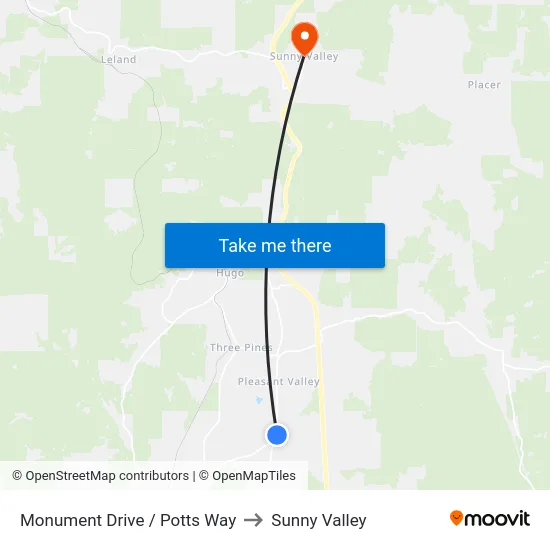 Monument Drive / Potts Way to Sunny Valley map