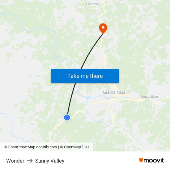 Wonder to Sunny Valley map