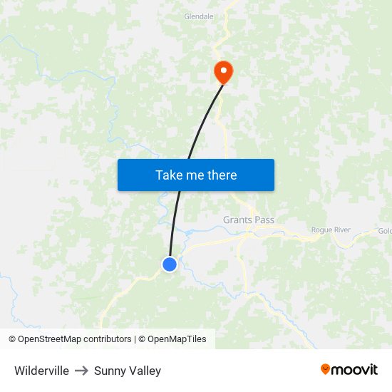 Wilderville to Sunny Valley map