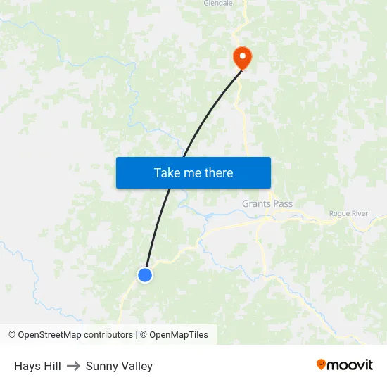Hays Hill to Sunny Valley map