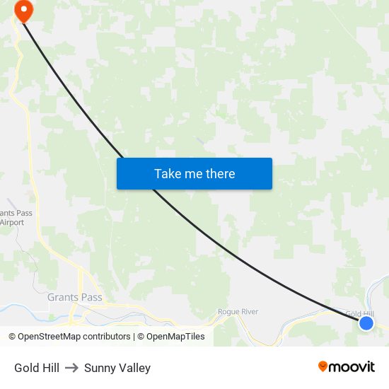Gold Hill to Sunny Valley map