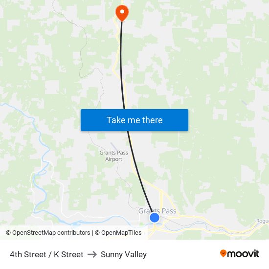 4th Street / K Street to Sunny Valley map