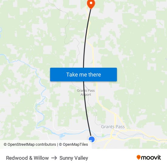 Redwood & Willow to Sunny Valley map