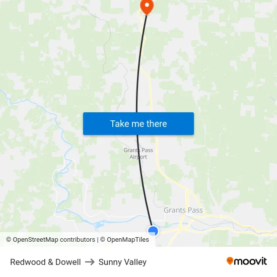 Redwood & Dowell to Sunny Valley map